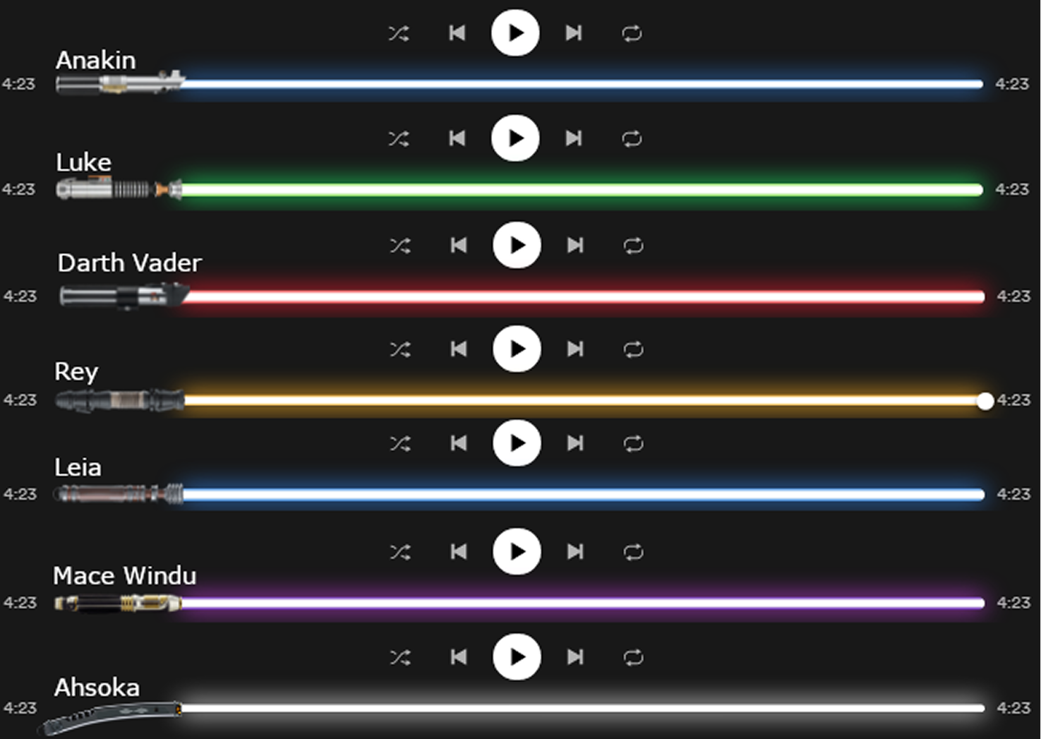 Spotify x Star Wars : les barres de lecture en sabres laser, une couleur par personnage