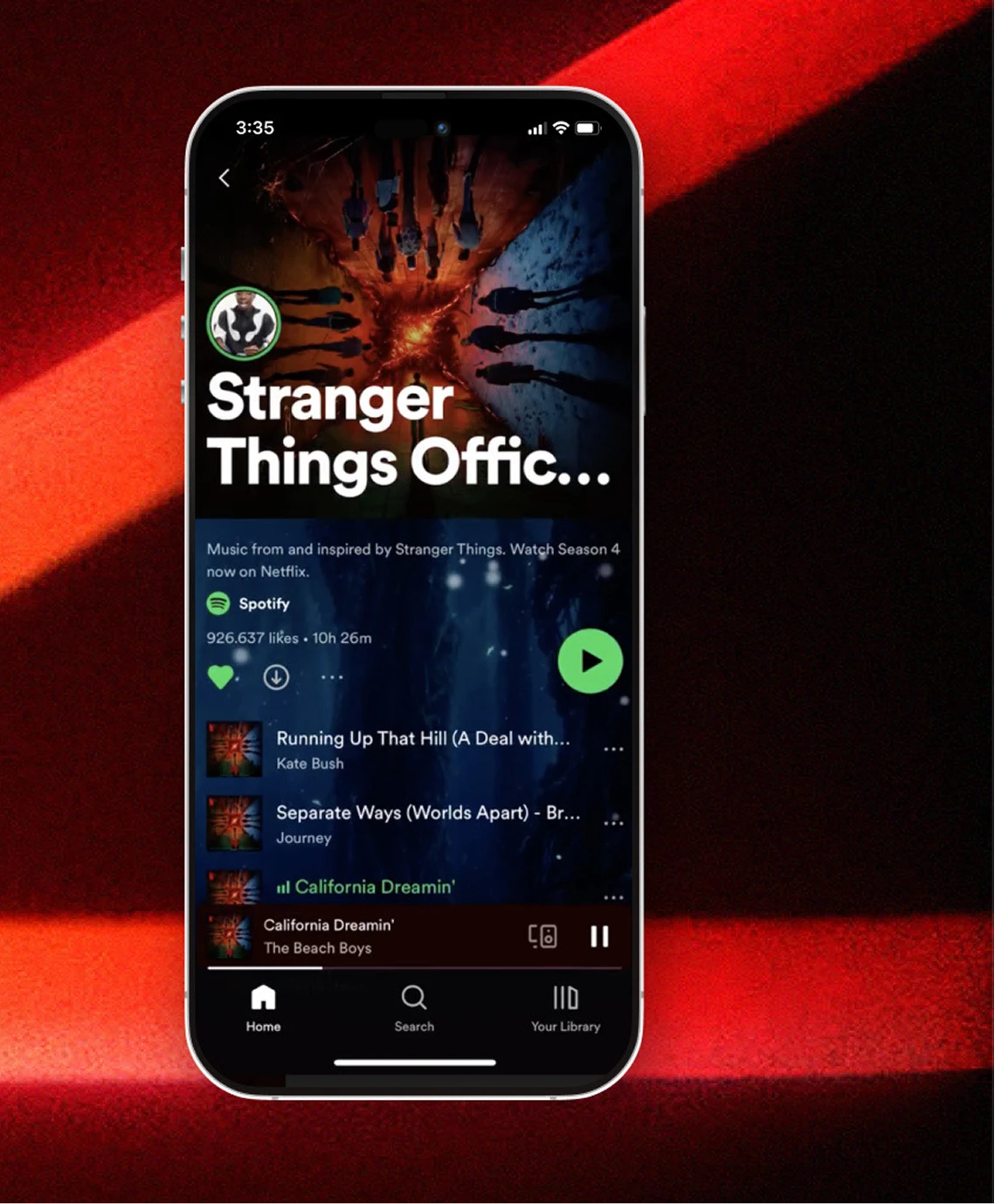 La playlist Stranger Things dans l’application Spotify
