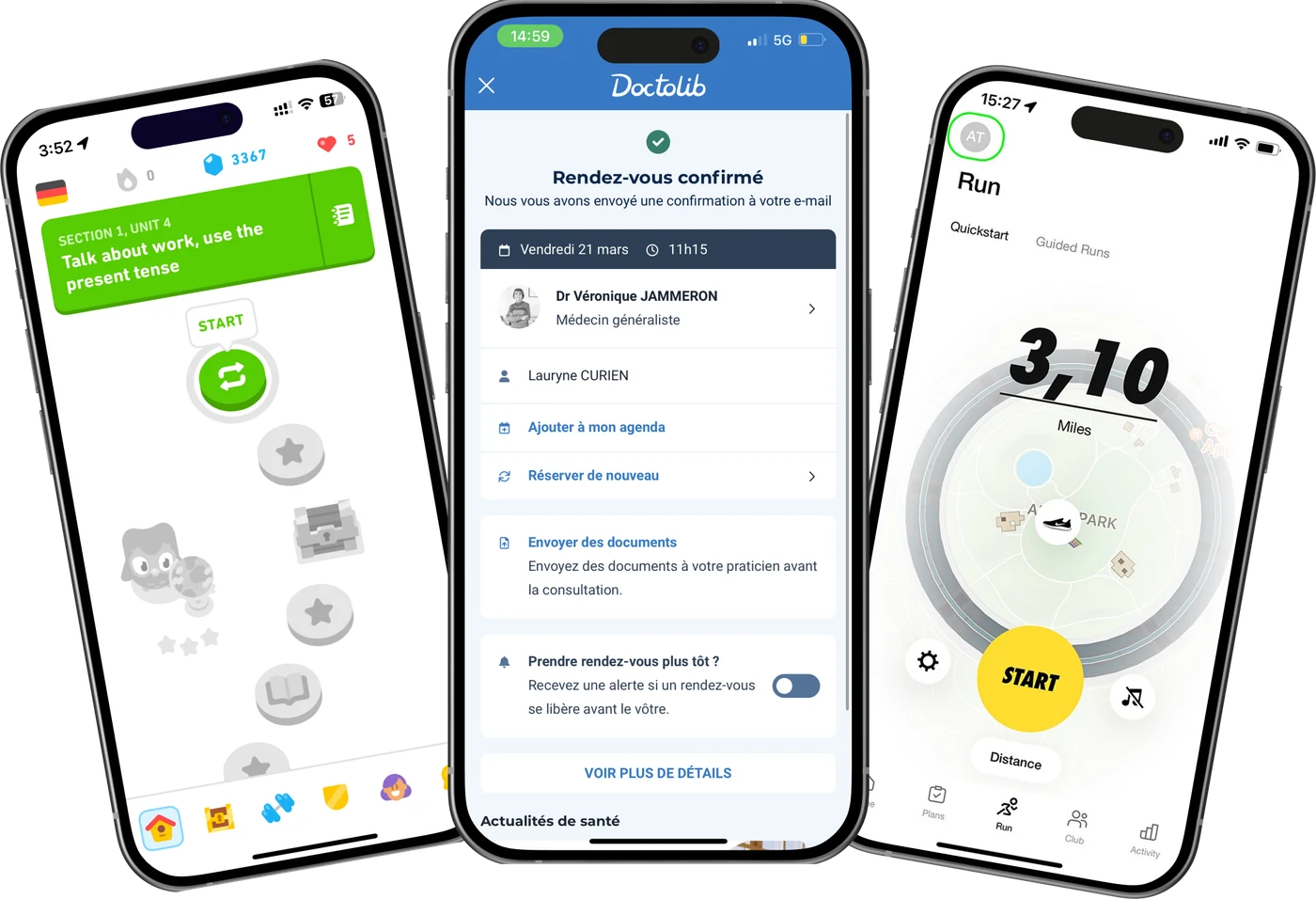 Duolingo, Doctolib et Nike Run Club : les trois applications étudiées